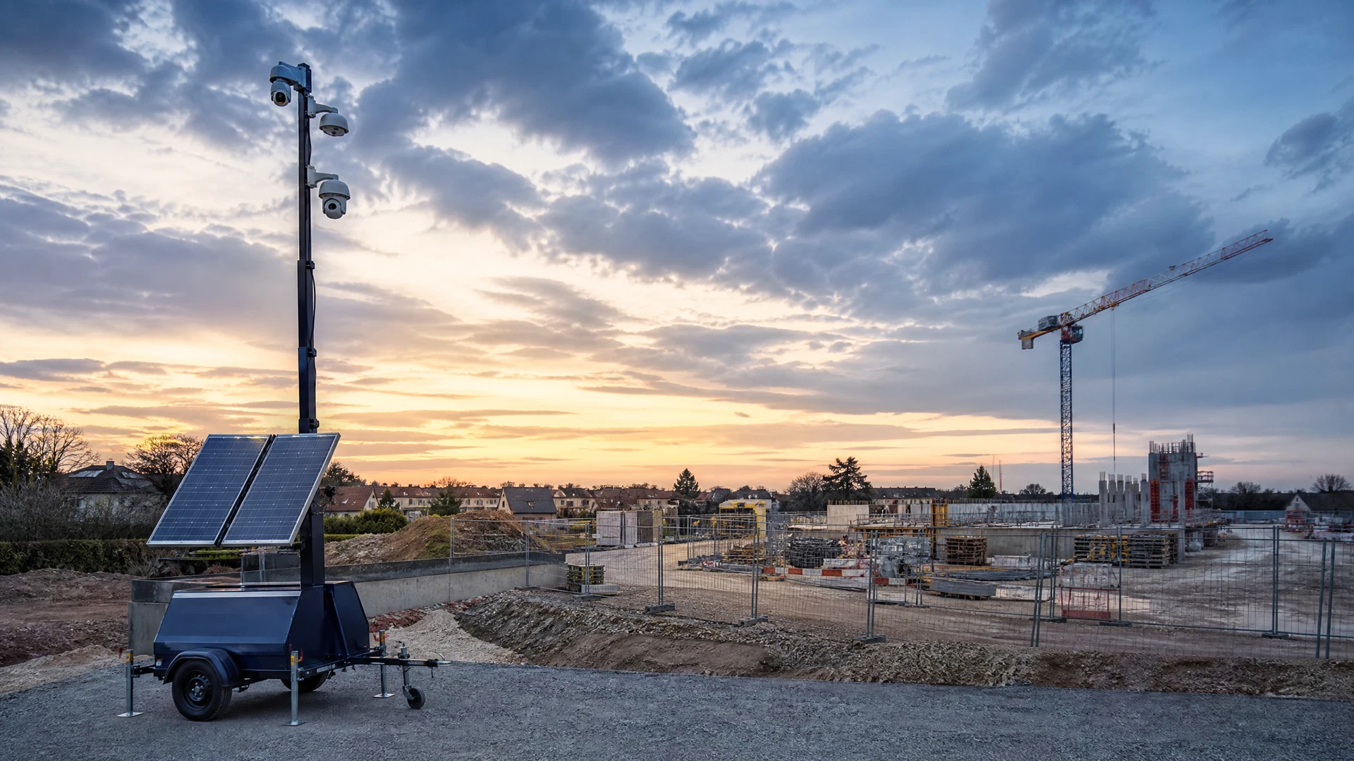 Tour mobile de surveillance solaire sur chantier