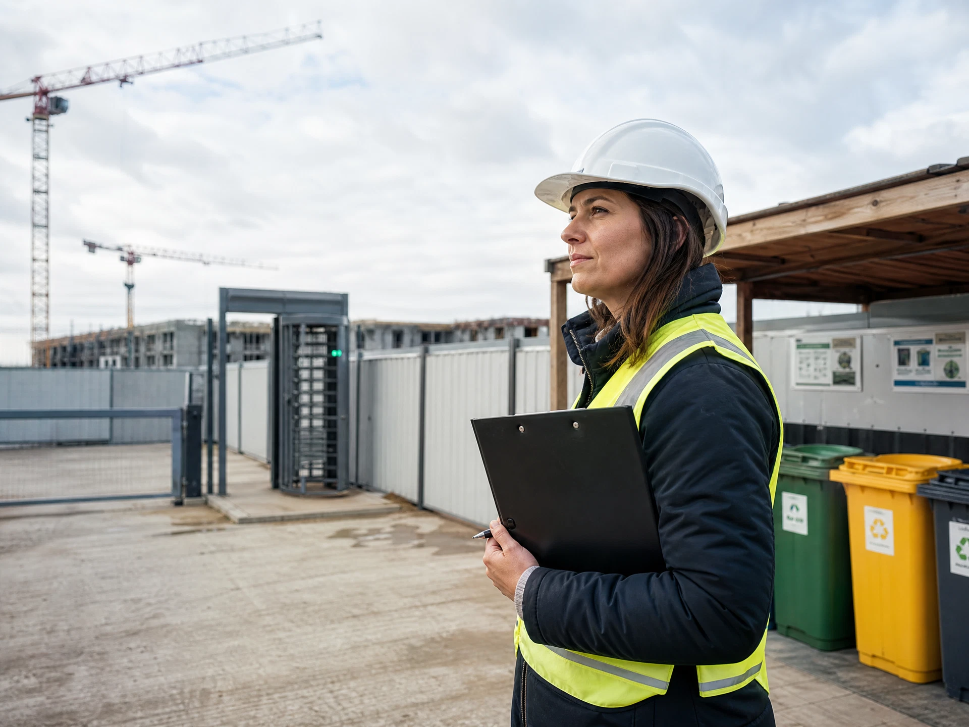 Responsable QSE RSE inspectant le périmètre d’un chantier