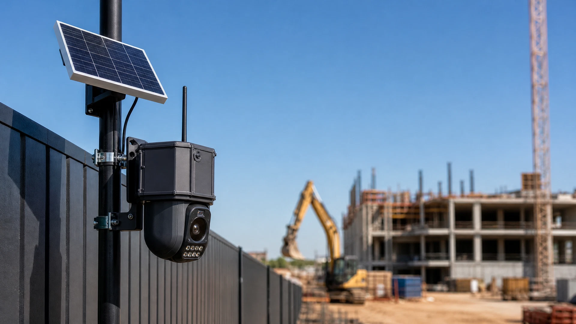 Caméra autonome 4G avec panneau solaire sur chantier