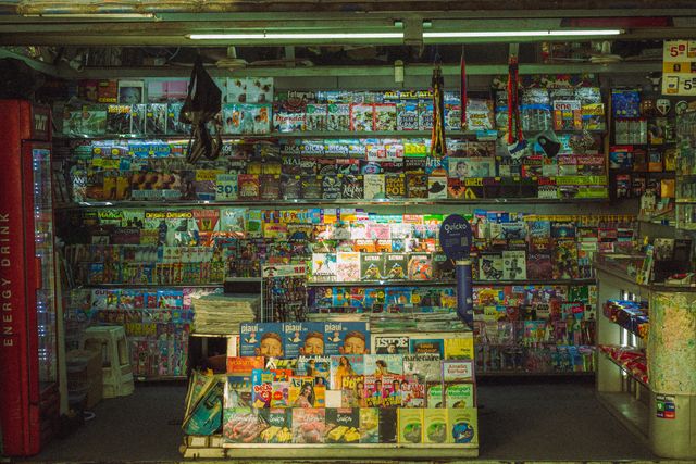 Intérieur d’un commerce de presse et tabac